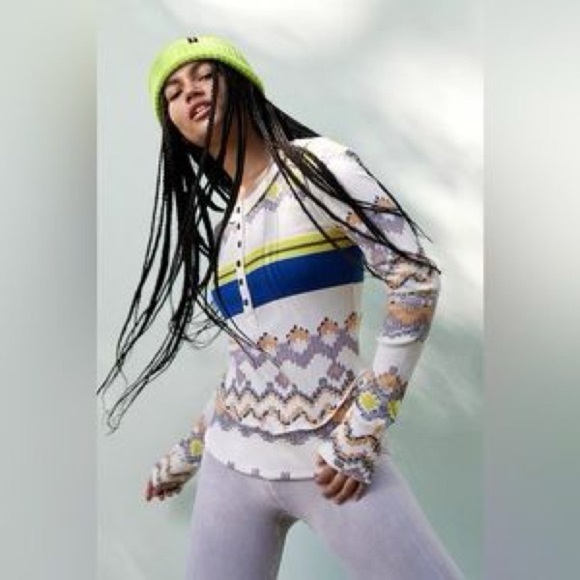 Free People FP Movement Rally
Printed Layer Henley Ribbed Long Sleeve - Picture 1 of 6